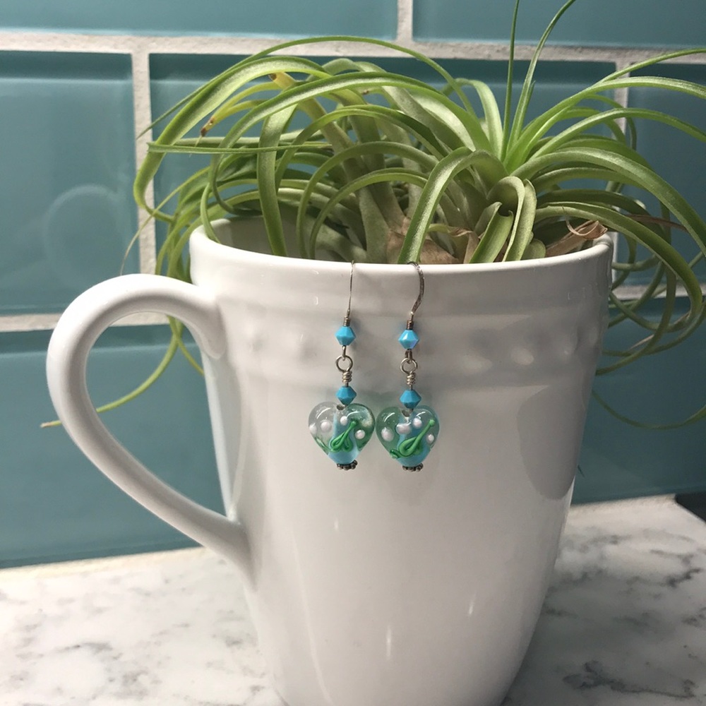 NEW handmade heart earrings Swarovski, Sterling